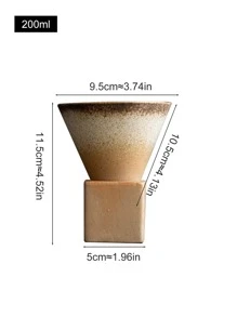 Chinese Retro Creative Handmade Ceramic Coffee Mug, Simple Latte Art Cup, Funnel-Shaped Coarse Pottery Mug With Base 1pc Back To School - Beige - View 2