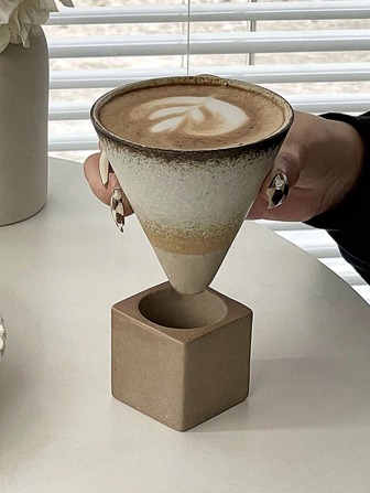 Taza de café de cerámica hecha a mano de estilo retro chino, taza de arte de latte simple, taza de cerámica grosera en forma de embudo con base, 1 pieza, de vuelta a la escuela