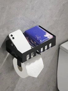 1pc Stainless Steel Multifunctional Tissue Box, Mobile Phone Stand, Storage Rack - White - View 2