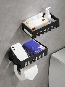 1pc Stainless Steel Multifunctional Tissue Box, Mobile Phone Stand, Storage Rack - White - View 4
