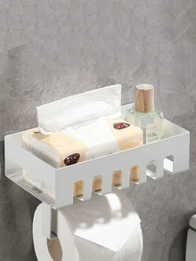 1pc Stainless Steel Multifunctional Tissue Box, Mobile Phone Stand, Storage Rack - White - View 1