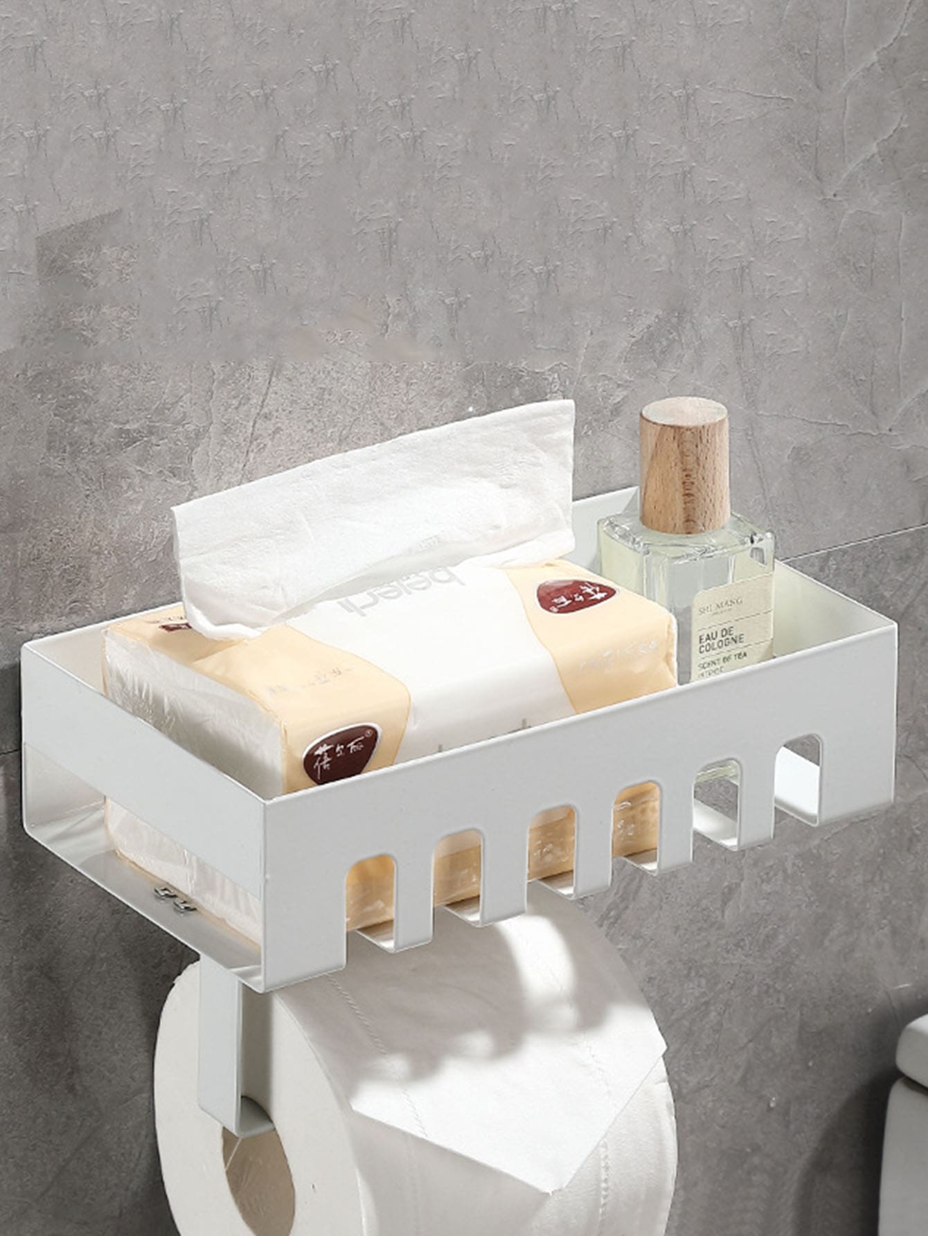 1pc Stainless Steel Multifunctional Tissue Box, Mobile Phone Stand, Storage Rack - White - View 1