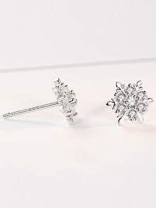 1雙簡約風925純銀雪花耳釘,個性化時尚耳環適合女士作為A禮品 - 銀色 - 查看 2