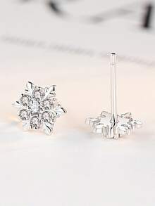 1雙簡約風925純銀雪花耳釘,個性化時尚耳環適合女士作為A禮品 - 銀色 - 查看 3