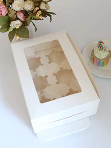 4pcs Mini Cupcakes, Snowflakes, Donuts, Biscuits, Candies Festival Packaging Boxes & Wrapping Paper School Supplies Food Bag Food Box Suitable For Candy Chocolate Cookies Etc. - White - View 2