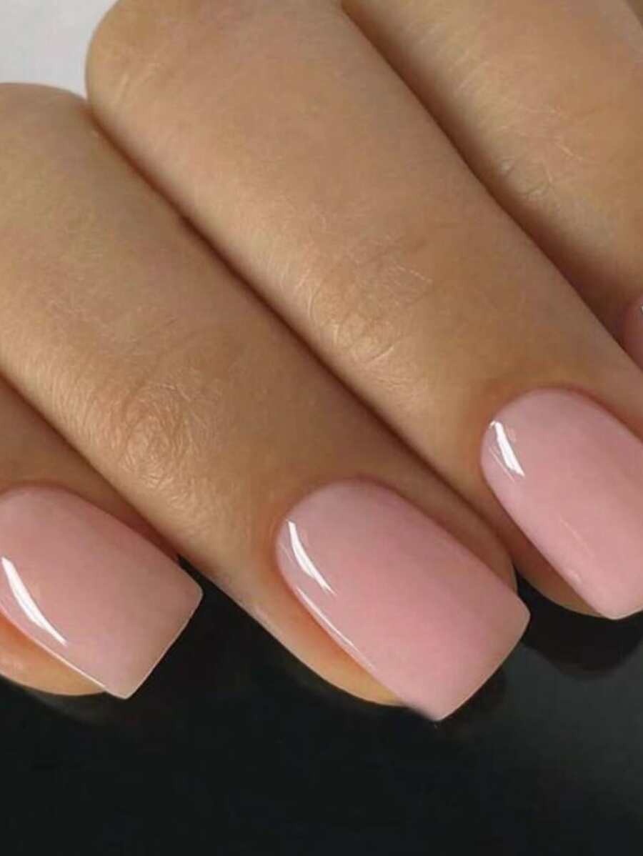 24入組短款歐式粉色假指甲附1支指甲文件和1支果凍膠，可按壓式指甲增加美甲用品 - 彩色 - 查看 1