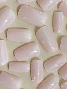 24入組短款歐式粉色假指甲附1支指甲文件和1支果凍膠，可按壓式指甲增加美甲用品 - 彩色 - 查看 3