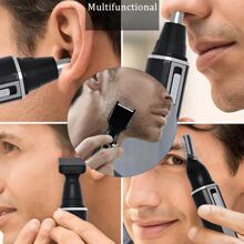四合一专业多功能修剪器：鼻毛修剪器、胡须修剪器、USB 充电剃须刀和理发器，男女皆宜 - 黑色 - 查看 7