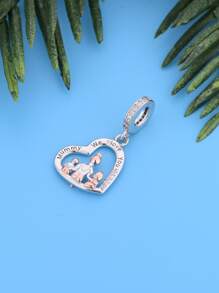 1入組精美925純銀媽媽和孩子雙色玫瑰金鍍吊墜項鍊,理想適用於母親節和生日禮物 - 銀色 - 查看 5