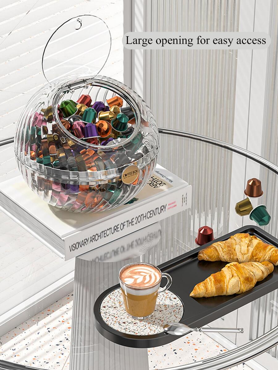 1PC Luxury Solid State Coffee Storage Box Desktop Transparent Solid State Coffee Candy Storage Box Capsule Coffee Storage Box Desktop Storage Office Tea Room Creative Simple Transparent Dust Proof Display Frame - Clear - View 1