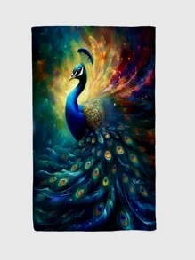 1pc Peacock Patterned Flannel Blanket, Unisex Home Accessory - Multicolor - View 4