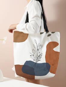 對比葉子圖案帆布托特包 - 彩色 - 查看 2