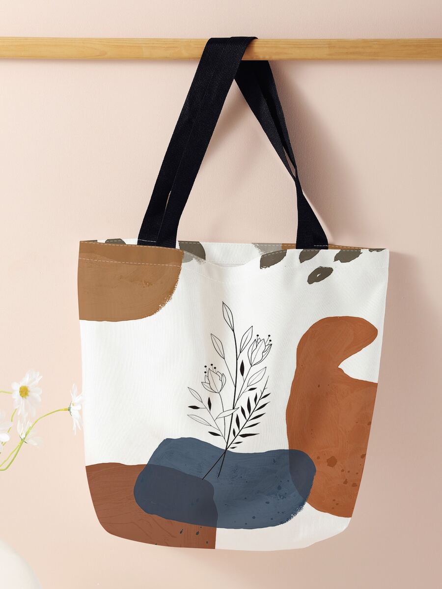 對比葉子圖案帆布托特包 - 彩色 - 查看 1