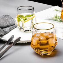300ml六角菱形玻璃杯創意水晶品酒杯酒杯金邊果汁飲料水杯飲具 - 無色 - 查看 3