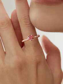 ESBERRY 1入組玫瑰紅色莫桑石水鑽訂婚戒指婚戒適合女士S925純銀玫瑰鍍金閃耀定情戒指永恆戒指週年紀念日戒指奢華首飾類禮物 - 玫紅色 - 查看 2