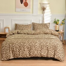 1 set poliéster con estampado de leopardo Colcha con Funda para almohada Set , 3 piezas