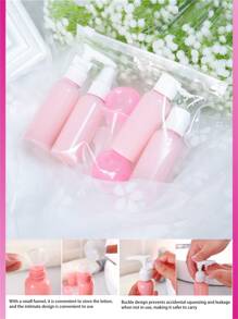 9入組套裝開叉瓶子燈粉色化妝品,化妝品容器套裝,水洗瓶泵,噴瓶,彩妝瓶套裝,旅行分配器瓶,精細噴霧透明貝殼,便攜旅行商業開叉瓶 - 粉色 - 查看 6