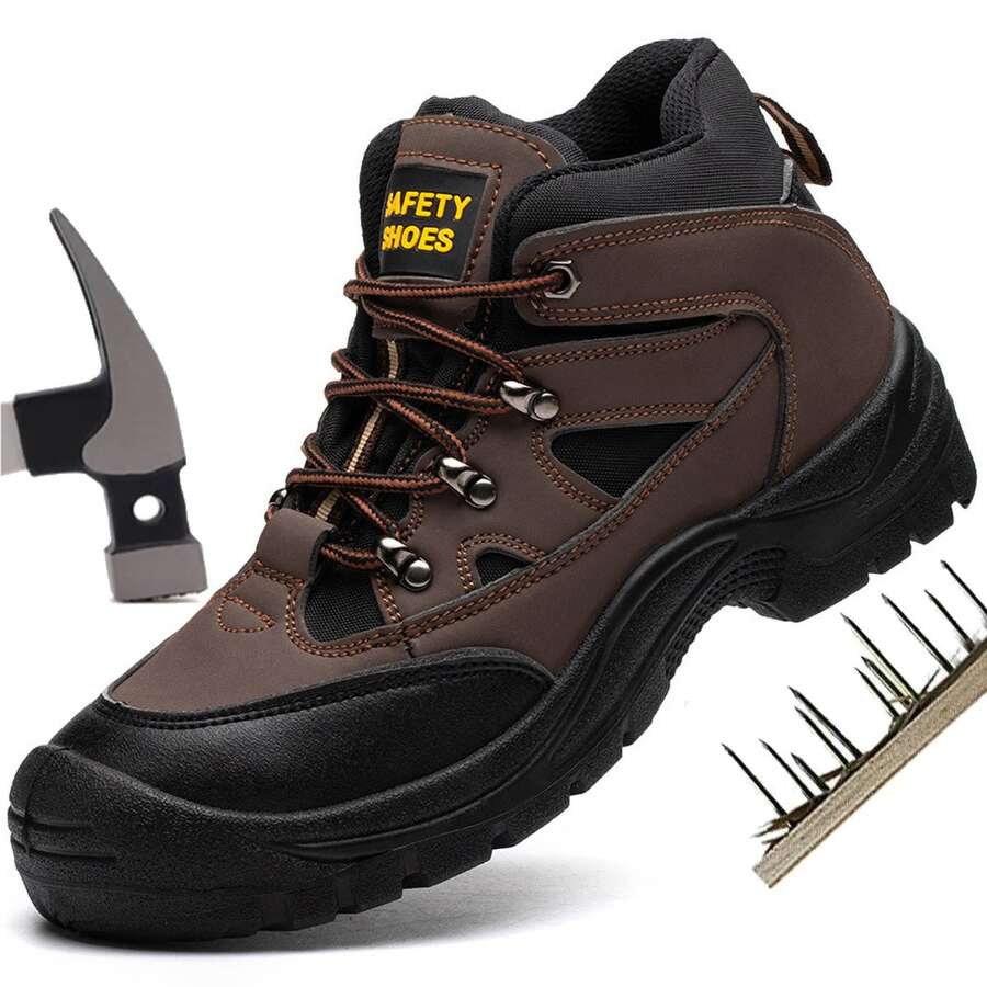 男士钢头工作登山靴运动鞋 - 棕色 - 查看 1