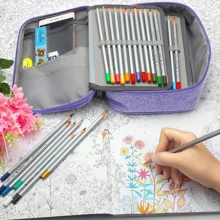 1 Estuche de lápices con cremallera de alta capacidad, bolsa de lápices de gran capacidad, organizador de 72 ranuras para bolígrafos, bolsa de lápices portátil desmontable, bolsa de almacenamiento y organización de lápices para múltiples usos, organizador de lápices para la escuela, regreso a la escuela, útiles escolares