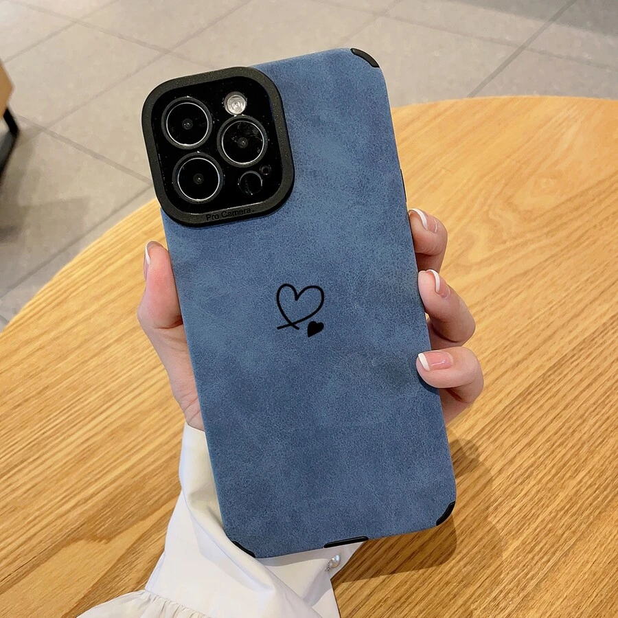 愛心圖案PU皮革手機殼 - 藍色 - 查看 1