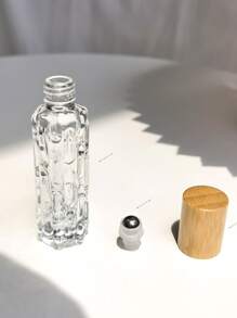 Botella de vidrio con bola de rodillo y tapa de bambú, botella de recarga de aceites esenciales y perfume, decoración para el hogar y el baño, decoración de otoño, botella de perfume para volver a la escuela - transparente - Ver 2
