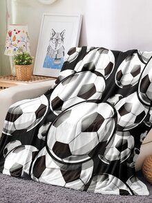 1入組足球圖案法蘭絨絨毯,柔軟的&舒服的,合適的適用於家庭床沙發野餐旅行 - 彩色 - 查看 3