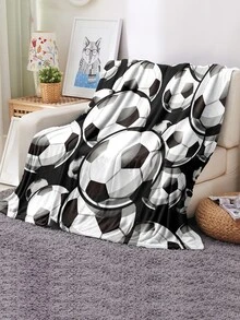 1入組足球圖案法蘭絨絨毯,柔軟的&舒服的,合適的適用於家庭床沙發野餐旅行 - 彩色 - 查看 5