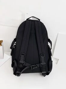 可爱校园背包书包适合青少年女孩男孩初中书包，儿童校园背包，大号笔记本电脑背包 15.6 英寸学生大学旅行轻便书包 - 黑色 - 查看 4