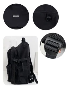 可爱校园背包书包适合青少年女孩男孩初中书包，儿童校园背包，大号笔记本电脑背包 15.6 英寸学生大学旅行轻便书包 - 黑色 - 查看 7