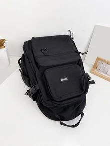 可爱校园背包书包适合青少年女孩男孩初中书包，儿童校园背包，大号笔记本电脑背包 15.6 英寸学生大学旅行轻便书包 - 黑色 - 查看 3