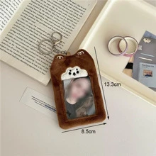 Kawaii 3 Inch Plush Card Holder, Kpop Postcards Storage Bag,Keychain Pendant- Squirrel - Brown - View 9