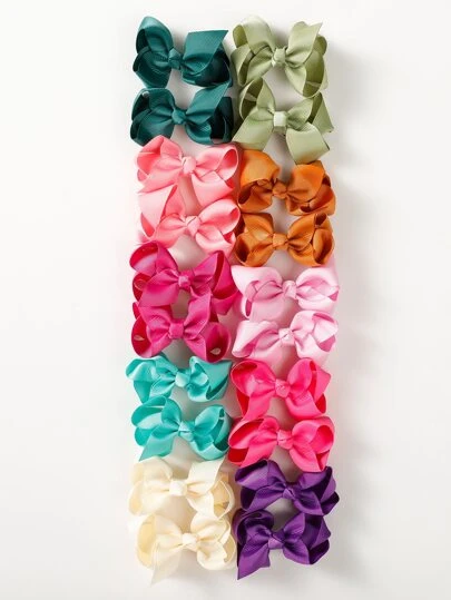 20个10色女童罗缎丝带蝴蝶结发夹，可用于刘海和发际线装饰，可爱，适合上学、优雅、学院风、冬季装扮，蝴蝶结，发饰，头饰