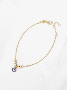 Kaletine 1pc 925 Sterling Silver Beaded Evil Eye Bracelet - Gold - View 2