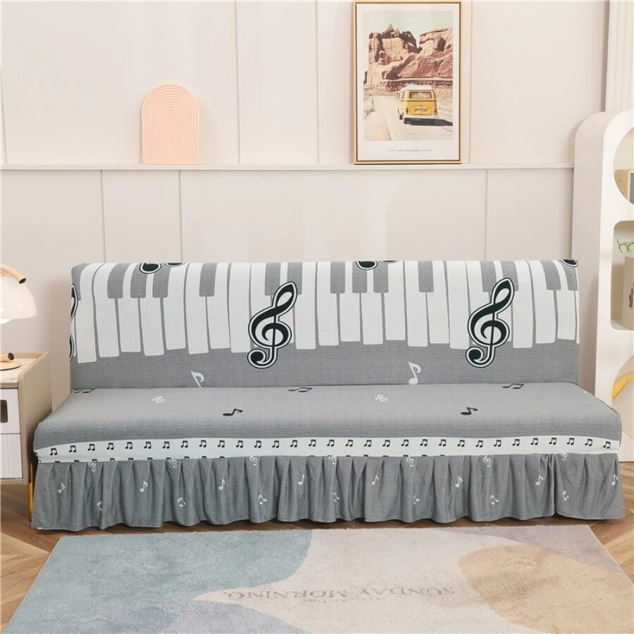 1入組裙邊沙發床罩無扶手，聚酯纖維製成，適合全年使用，簡約現代 - 彩色 - 查看 1