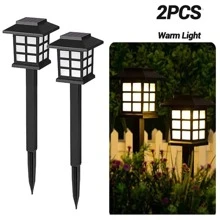 2入組太陽能草坪燈,防水燈籠式景觀燈,適用於戶外花園、露台和庭院 - 黃色 - 查看 2