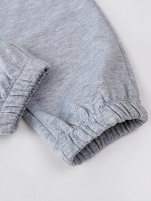 2入組少女休閒運動素色蕾絲拼接翻領衛衣運動褲套裝春秋 - 灰色 - 查看 7