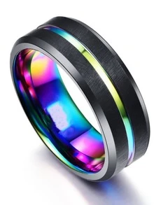 1入組8mm男士環黑色拉絲碳化鎢不銹鋼圓環週年紀念日婚禮訂婚生日派對禮品