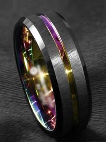 1入組8mm男士環黑色拉絲碳化鎢不銹鋼圓環週年紀念日婚禮訂婚生日派對禮品