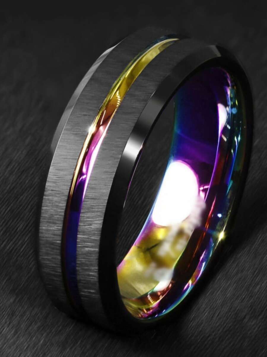 1入組8mm男士環黑色拉絲碳化鎢不銹鋼圓環週年紀念日婚禮訂婚生日派對禮品