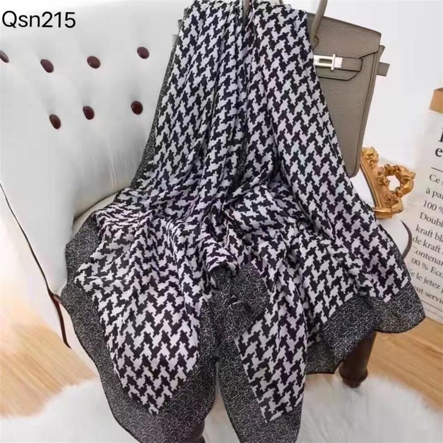 Long Soft Women's Scarf For Spring/summer, Thin Chiffon Shawl, Headscarf, Printed Scarf, Large Wrap - Black - View 1