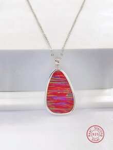 1入組優雅和時尚925純銀人造蛋白石女性項鍊適合夏天派對首飾類