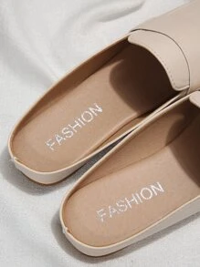 Fashionable Women's Flat Mules, Minimalist Square Toe Slippers - Beige - View 7