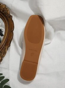 Fashionable Women's Flat Mules, Minimalist Square Toe Slippers - Beige - View 8