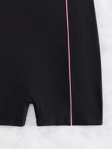 女士花卉印花一件式水肺潛水衣,內含百慕大短褲 - 黑色 - 查看 4