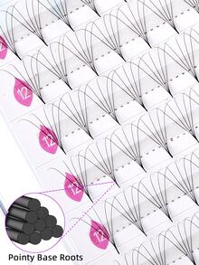 yelix 12 Rows 5D Pointy Base Pre-made Fan Eyelash Extensions 5 Roots Clusters Volume Loose Fans Lash 0.05/0.07mm Thickness 17mm Length - Black - View 4