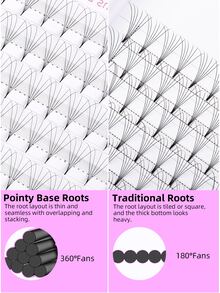 yelix 12 Rows 5D Pointy Base Pre-made Fan Eyelash Extensions 5 Roots Clusters Volume Loose Fans Lash 0.05/0.07mm Thickness 17mm Length - Black - View 6