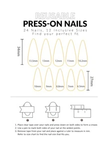 擁有24入組長尖浪漫情人節風格粉紅唇閃亮可穿戴假指甲，適合女士，按壓式指甲和美甲用品，讓你升級你的風格 - 彩色 - 查看 4