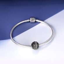 LOVANS 925純銀珠子黑色羽毛圖案造型方晶鋯石釘珠吊墜適用於手環項鍊DIY