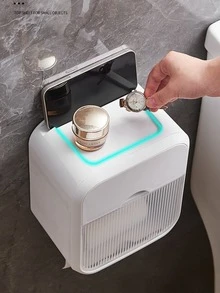 1入組免打孔浴室壁掛式紙巾盒適用於洗臉巾,紙巾,廁所紙 - 白色 - 查看 8