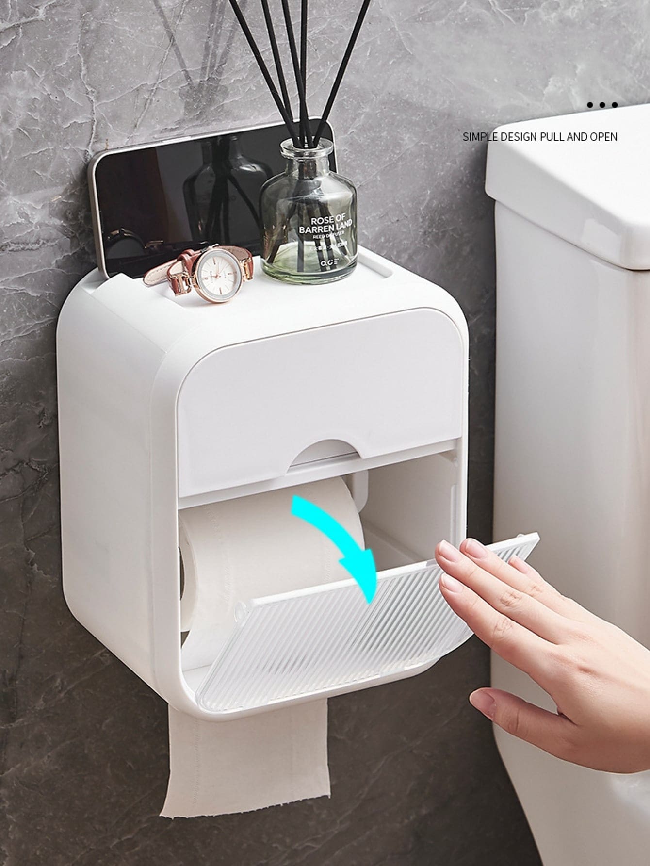 1入組免打孔浴室壁掛式紙巾盒適用於洗臉巾,紙巾,廁所紙 - 白色 - 查看 1